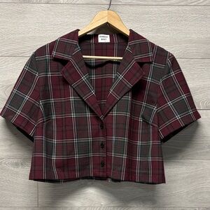 Aritzia Sunday Best Burgundy Plaid Button-Up